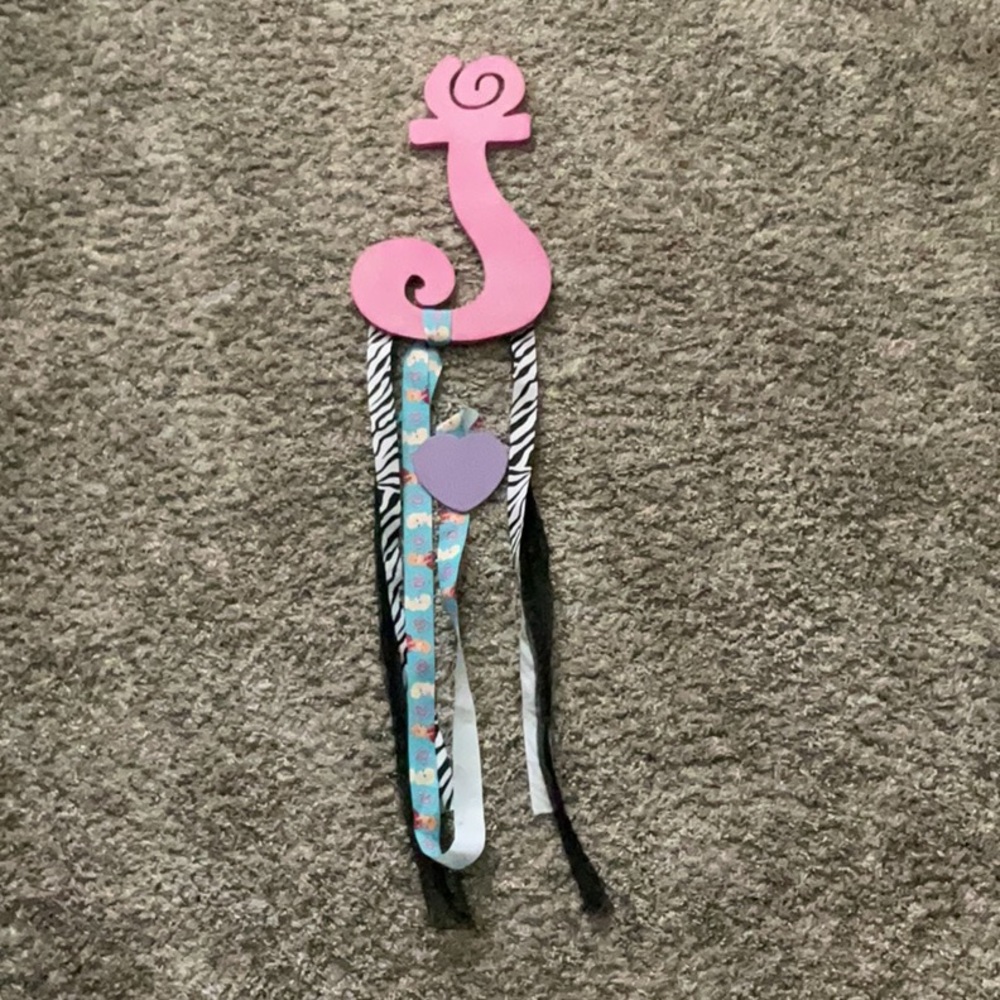 Pink Decorative Wall Hanging “J” with Ribbons